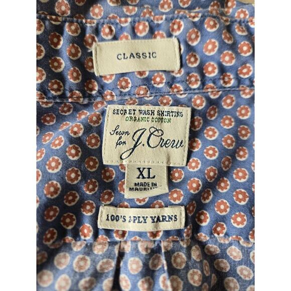 J Crew Shirt Men XL Blue Organic Cotton Secret Wash Classic Floral Preppy Beach - Picture 6 of 6